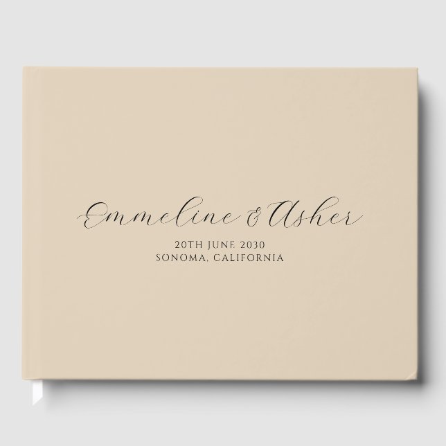 Elegant Script Serif Personalised Cream Wedding Guest Book (Front)