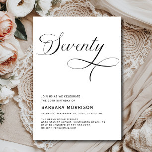 Elegant Script Seventy 70th Birthday Minimalist Invitation