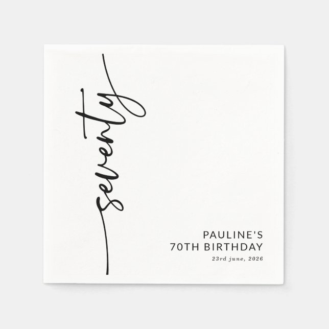 Elegant Script Seventy 70th Birthday Napkin (Front)
