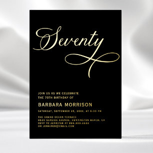 Elegant Script Seventy Black Gold 70th Birthday