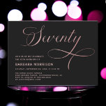 Elegant Script Seventy Rose Gold 70th Birthday Invitation<br><div class="desc">Mark a momentous occasion with the Elegant Script Seventy Black Rose Gold 70th Birthday Invitation. This stunning design features a combination of sophisticated black and luxurious rose gold script, creating a refined and elegant look. Perfect for a 70th birthday celebration, this invitation sets the tone for a classy and unforgettable...</div>