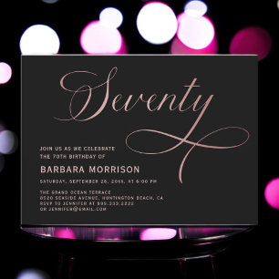 Elegant Script Seventy Rose Gold 70th Birthday Invitation