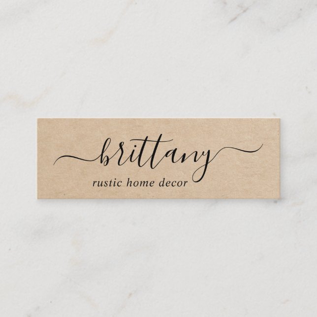 Elegant Script Signature Brown Rustic Mini Business Card (Front)