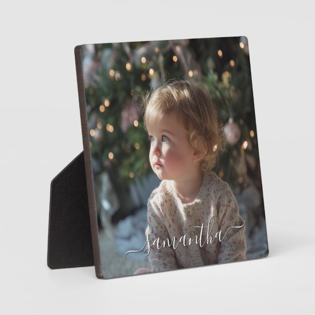 Elegant Script Signature Name Photo Plaque (Front)