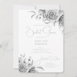 Elegant Script Silver Floral Bridal Shower Invitation