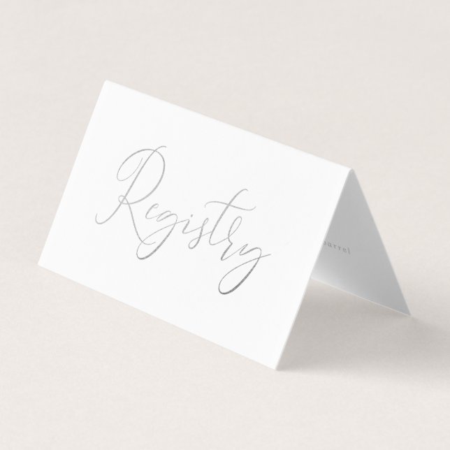 Elegant Script Silver Foil Gift Registry Card (Front)
