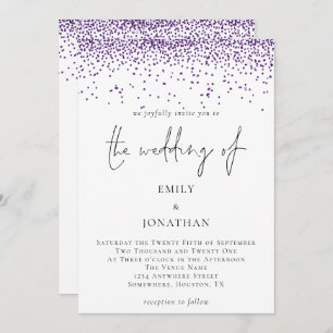Elegant Script Silver Glitter Confetti Wedding Invitation