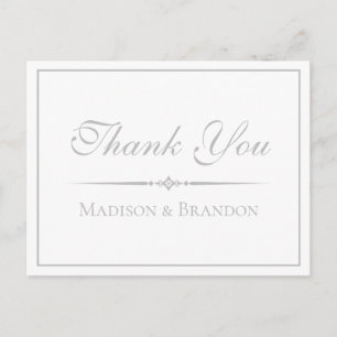 Elegant Script Silver Minimalist Wedding Thank You Postcard
