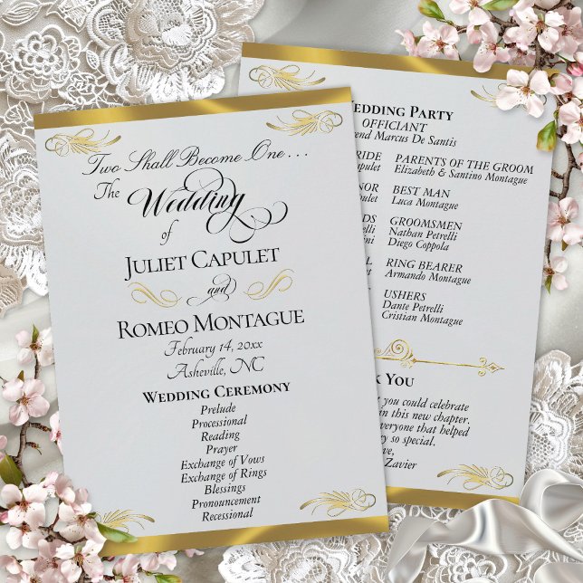 Elegant Script - Silver Pearl/Gold Wedding Program (Creator Uploaded)