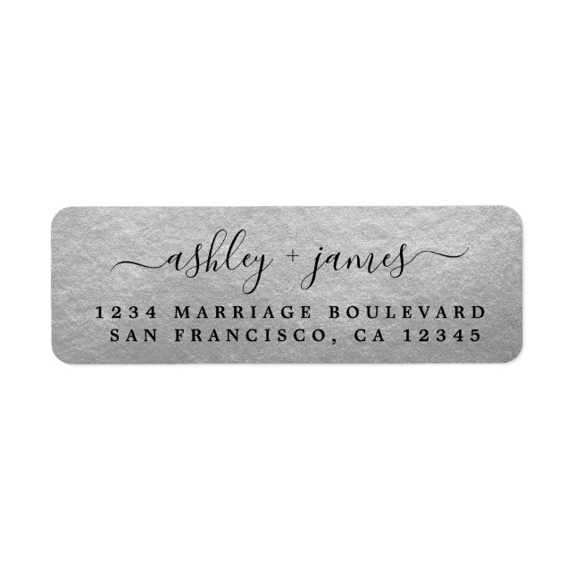 Elegant Script Silver Wedding Return Address Return Address Label (Front)