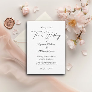 Elegant Script Simple Black and White Wedding Invitation