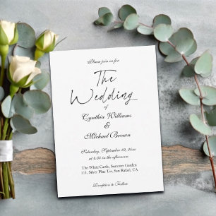 Elegant Script Simple Black and White Wedding Invitation