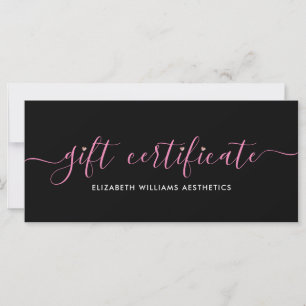 Elegant Script Simple Black Pink Gift Certificate