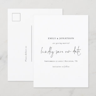 Elegant Script Simple Black White Save The Date In Invitation Postcard