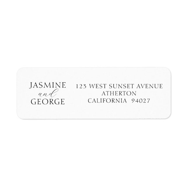 Elegant Script Simple Black & White Wedding Return Address Label (Front)
