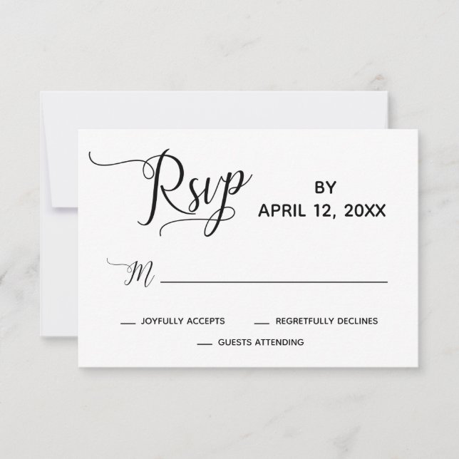 Elegant Script Simple Black White Wedding RSVP (Front)