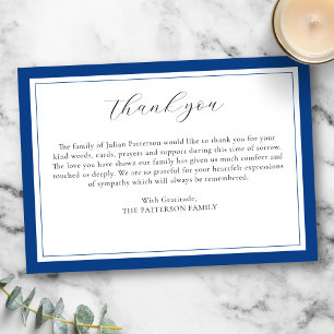 Elegant Script Simple Blue Funeral Thank You Card