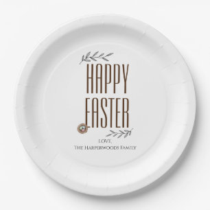 Elegant Script Simple Floral Happy Easter Family Paper Plate