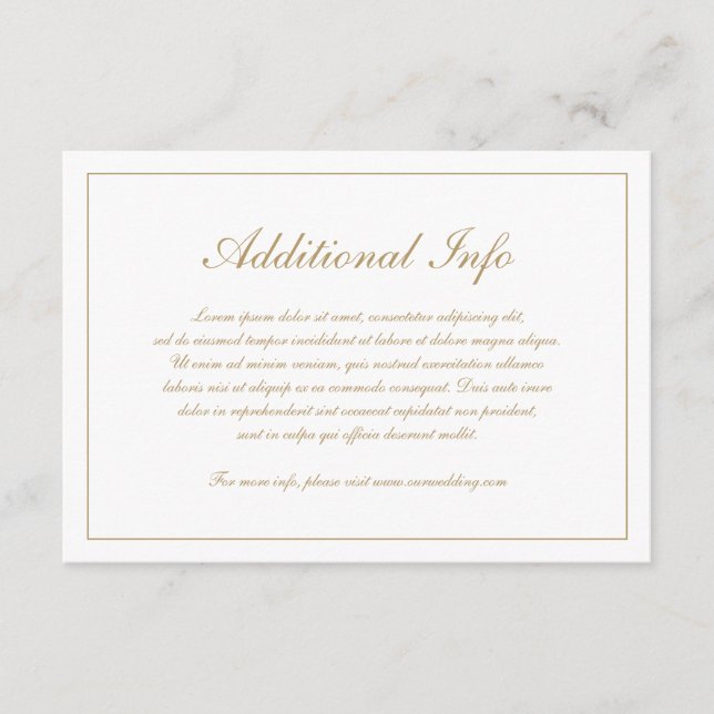 Elegant Script Simple Formal Gold Wedding Enclosure Card (Front)