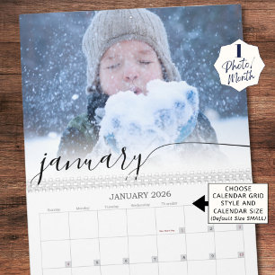 Elegant Script Simple One Photo Per Month Calendar