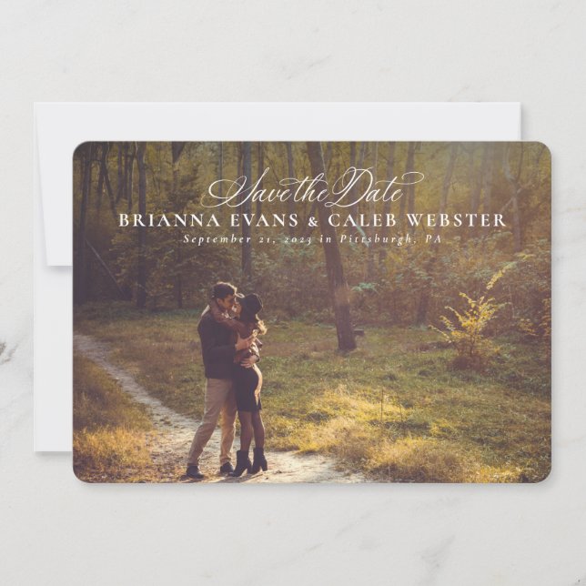 Elegant script simple one photo save the date (Front)