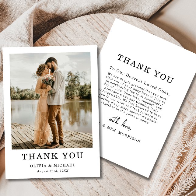 Elegant Script Simple Wedding Photo Thank You Card (Creator Uploaded)