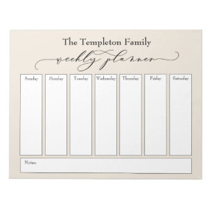 Elegant Script Simple Weekly Planner, Cream Notepad