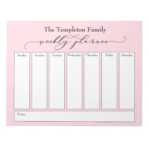 Elegant Script Simple Weekly Planner, Pastel Pink Notepad