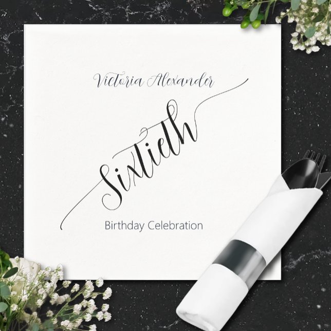 Elegant Script Sixtieth Birthday Celebration Napkin (Elegant Script Sixtieth Birthday Celebration Napkins )