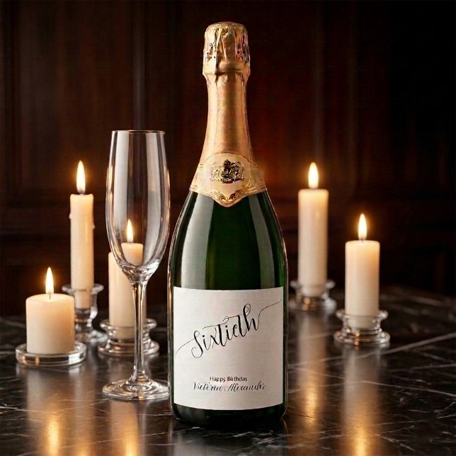 Elegant Script Sixtieth Birthday Personalized Sparkling Wine Label (Elegant Script Sixtieth Birthday Personalized Sparkling Wine Label)