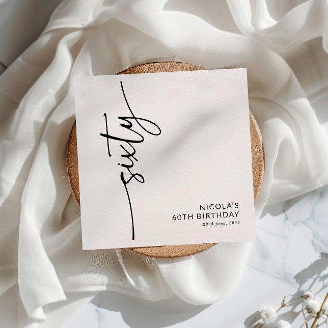 Elegant Script Sixty 60th Birthday Napkin (Creator Uploaded)