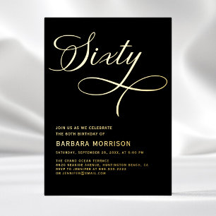 Elegant Script Sixty Black Gold 60th Birthday