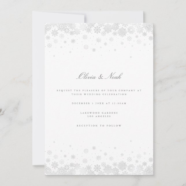 Elegant Script Snowflakes Wedding Invitation Card (Front)