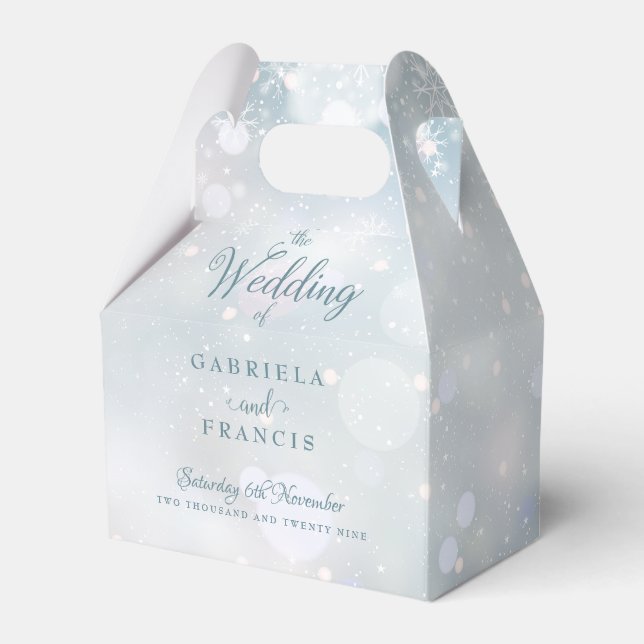 Elegant Script Snowflakes Winter Wedding Favour Bo Box (Front Side)