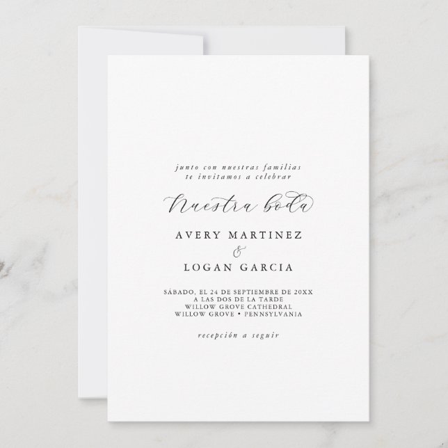 Elegant Script Spanish Nuestra Boda Invitation (Front)