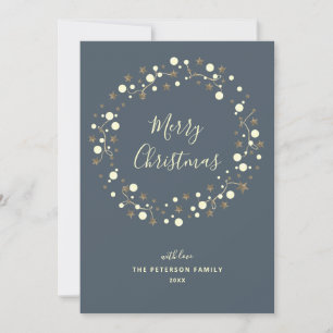 Elegant Script Stars Wreath Non Photo Christmas Holiday Card