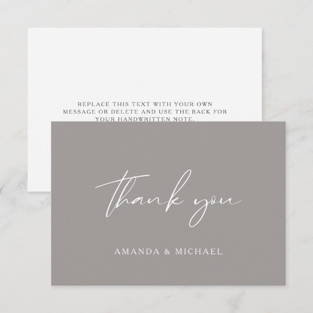 Elegant Script Stone Grey Wedding Thank You Card (Front/Back)