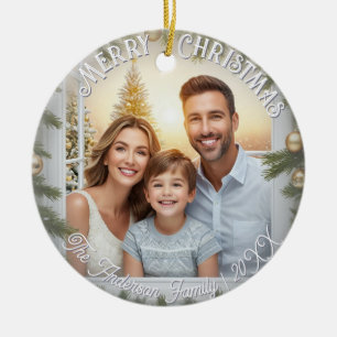 Elegant Script Stylish Photo Merry Christmas Ceramic Ornament