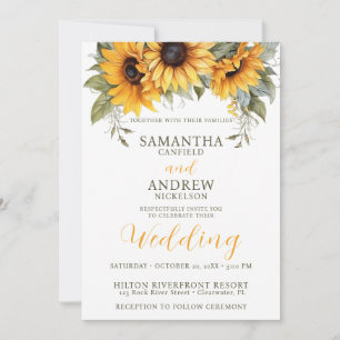 Elegant Script Sunflower Wedding Invitation