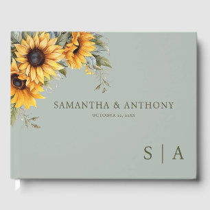 Elegant Script Sunflower Wedding Invitation Guest Book