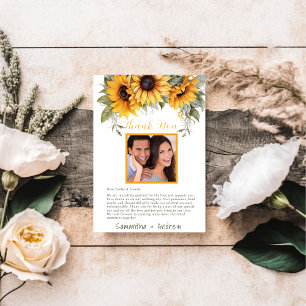 Elegant Script Sunflower Wedding Thank You Card