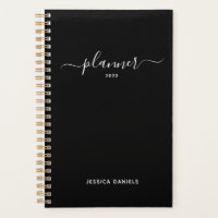 Elegant Script Swashes Weekly Monthly Black  Plann
