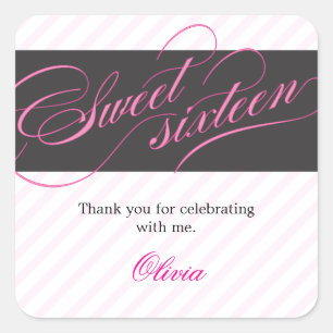 Elegant Script Sweet Sixteen Party Favour Sticker