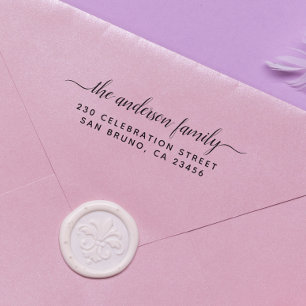 Elegant Script Swirls Family Name Return Address Self-inking Stamp