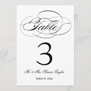 Elegant Script Table Number - Black