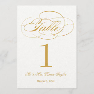 Elegant Script Table Number - Gold
