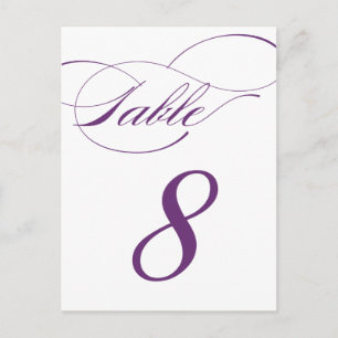 Elegant Script Table Number Postcard Purple 520C