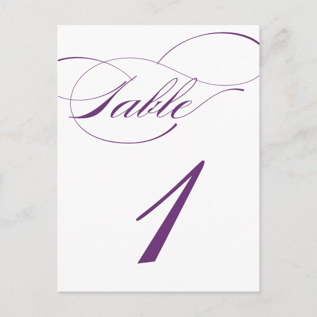 Elegant Script Table Number Postcard | Purple 520C (Front)