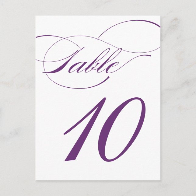 Elegant Script Table Number Postcard | Purple 520C (Front)