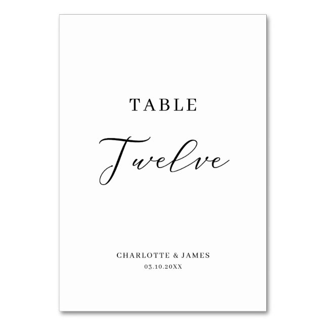 Elegant Script Table Twelve Table Number (Front)